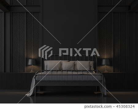 Black bedroom with industrial loft style 3d render 45308324