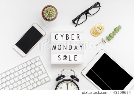 Cyber Monday sale text on white lightbox Cyber Monday sale text on white lightbox 45309654