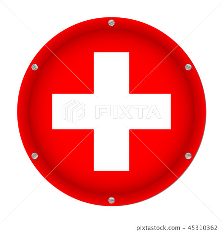 round metallic flag of Switzerland with screws round metallic flag of Switzerland with screws 45310362