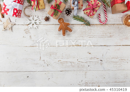 Christmas decoration on wooden background 45310419