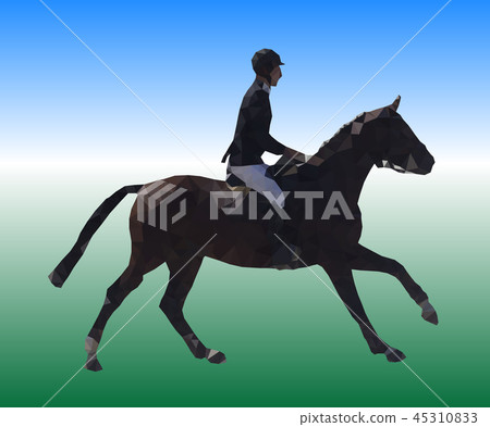 The rider is galloping on a horse. Low poly vector illustration The rider is galloping on a horse. Low poly vector illustration 45310833