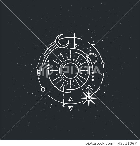 Vintage illustration of thin line sun of sacred. Vintage illustration of thin line sun of sacred. 45311067