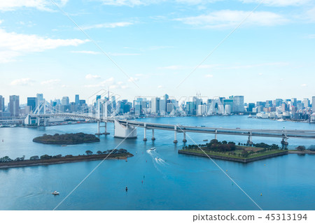 從觀景台看到的(東京都市風景)彩虹橋和海灣景觀6 從觀景台看到的(東京都市風景)彩虹橋和海灣景觀6 45313194