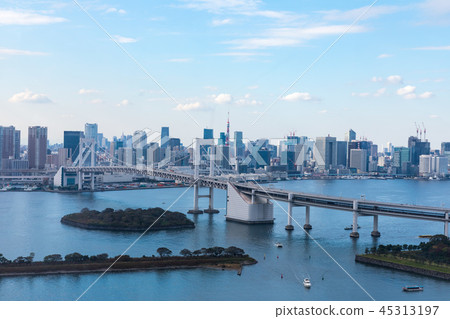 (Tokyo-cityscape) Rainbow Bridge and Gulf View 3 as seen from the observation deck 45313197