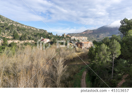 small village by montserrat mountain range small village by montserrat mountain range 45313657