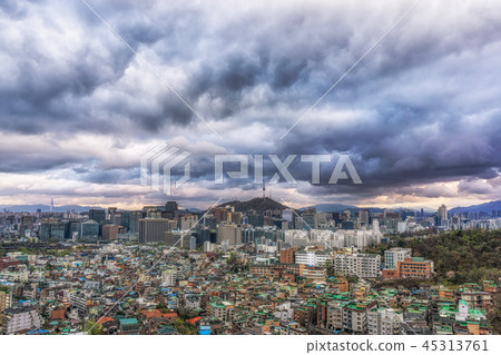 dark gloomy sky over seoul 45313761