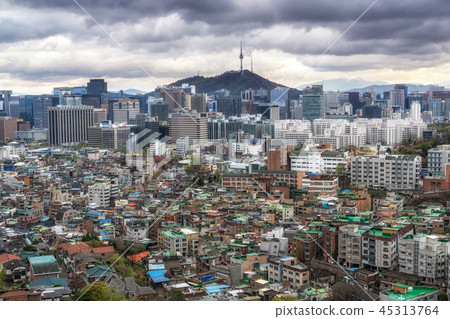 dark gloomy sky over seoul 45313764