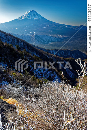The ice of Mt. Misaka and the Onigatake ridge line and Mt. Fuji 45313937