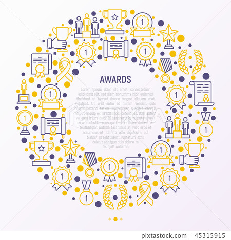 Awards concept in circle with thin line icons - Stock Illustration ...
