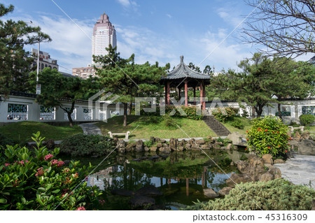 pond and reflection of a pagoda pond and reflection of a pagoda 45316309