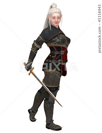 Woman elf warrior with sword isolated on white background 3D illustration Woman elf warrior with sword isolated on white background 3D illustration 45316943