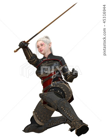 Woman elf warrior with sword isolated on white background 3D illustration Woman elf warrior with sword isolated on white background 3D illustration 45316944
