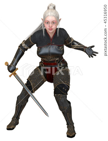 Woman elf warrior with sword isolated on white background 3D illustration Woman elf warrior with sword isolated on white background 3D illustration 45316950