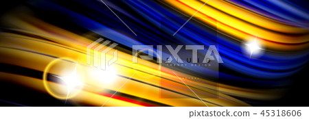 Background abstract design, flowing mixing liquid color waves on black 45318606