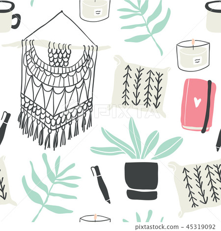 Seamless pattern of autumn winter hygge elements 45319092