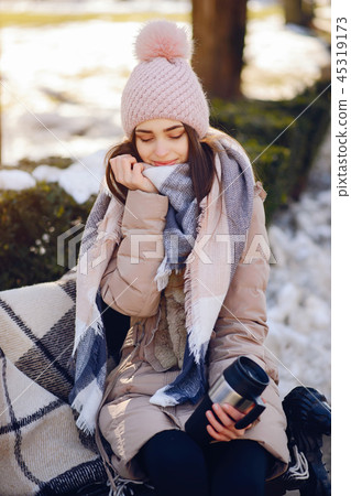 Happy girls in a winter city 45319173
