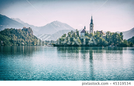 Lake Bled with castle and Assumption Church 45319534