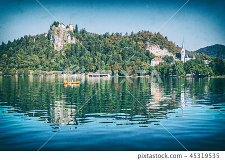 Lake Bled with castle and church, Slovenia 45319535