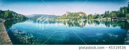 Lake Bled with castle, Slovenia, analog filter 45319536