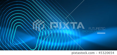 Neon glowing techno lines, hi-tech futuristic abstract background template with geometric shapes 45320654