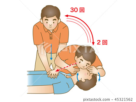 First aid illustration 88: Emergency resuscitation, artificial respiration 45321562