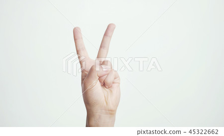 Close up of isolated female hand shows different signs isolated on white background 45322662
