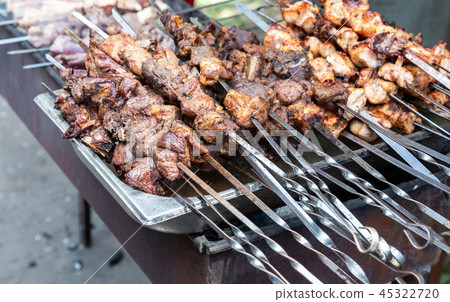 Appetizing hot shish kebab or shashlik 45322720
