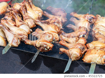 Grilled shish kebab or shashlik from chicken meat Grilled shish kebab or shashlik from chicken meat 45322725