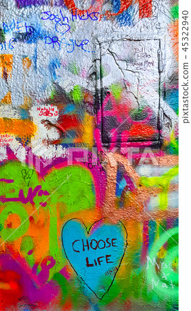 Bright colorful wall with graffiti Bright colorful wall with graffiti 45322940