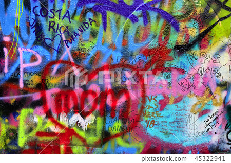 Detail of bright colorful wall with graffiti  45322941