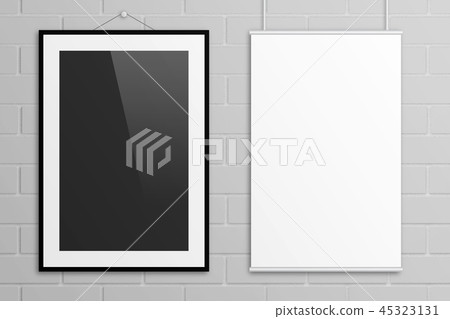 Double 3D illustration poster mock up with frame 45323131