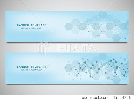 Vector banners and headers for site with molecules background and neural network. Genetic Vector banners and headers for site with molecules background and neural network. Genetic 45324706