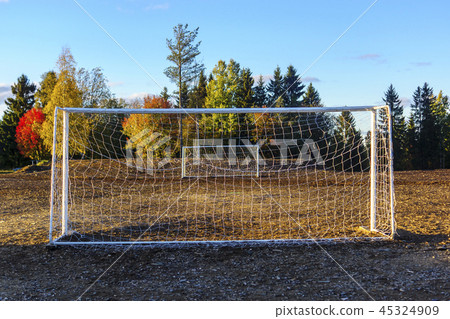 Old football goals on football field in autumn Old football goals on football field in autumn 45324909