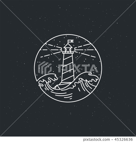 Vintage illustration of thin line sea beacon icon. 45326636