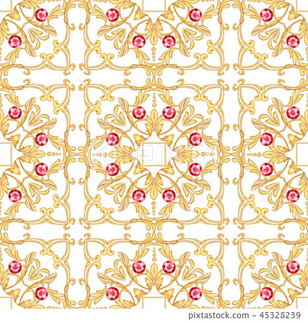 Seamless pattern with golden scrolls and gems Seamless pattern with golden scrolls and gems 45328239