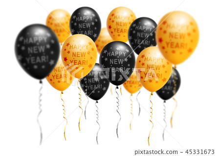 Bright gold and black balloons Christmas, New Year Bright gold and black balloons Christmas, New Year 45331673