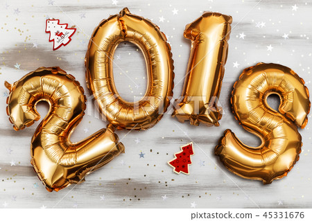Bright metallic gold balloons Christmas, New Year Bright metallic gold balloons Christmas, New Year 45331676
