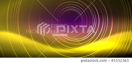 Neon glowing techno lines, hi-tech futuristic abstract background template with square shapes Neon glowing techno lines, hi-tech futuristic abstract background template with square shapes 45332363