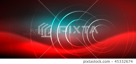 Neon glowing techno lines, hi-tech futuristic abstract background template with square shapes 45332674