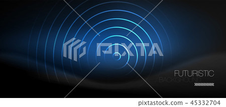 Dark abstract background with glowing neon circles 45332704