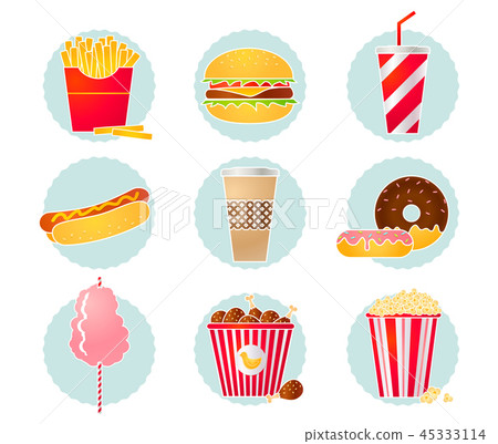 Retro vector fast food icons. 45333114