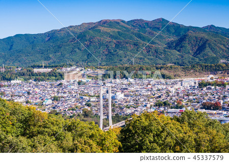 [Saitama] Cityscape of Chichibu and Chichibu Park Bridge seen from Chichibu Muse Park Observatory 45337579