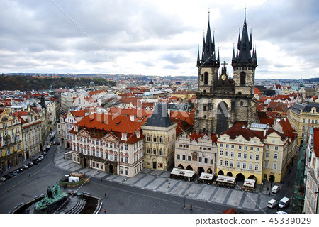 Old Town Square, Tyn Church, Prague cityscape overlooking the cloister of the Old Town Hall Tower Old Town Square, Tyn Church, Prague cityscape overlooking the cloister of the Old Town Hall Tower 45339029