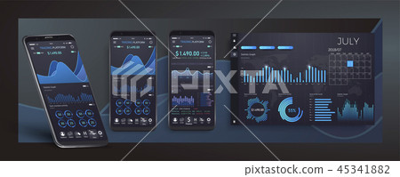 Mobile app infographic template with modern - Stock Illustration ...