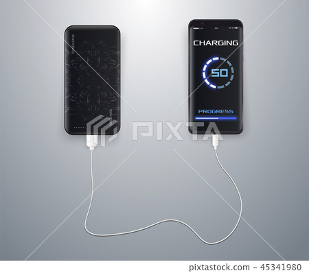 powerbank charging a black smartphone on powerbank charging a black smartphone on 45341980