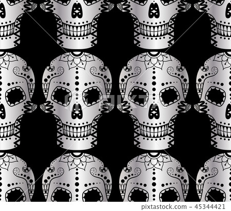 Vector seamless pattern of metal sugar skull - Stock Illustration ...