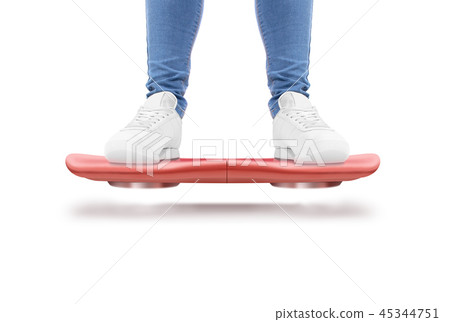 Man stand red hover board scooter isolated. 45344751