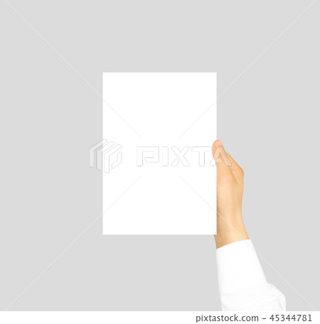 Hand holding blank flyer brochure booklet 45344781
