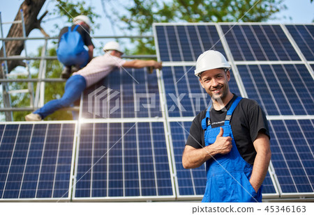 Stand-alone exterior solar panel system installation, renewable green energy generation concept. 45346163