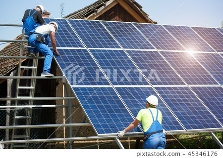Stand-alone exterior solar panel system installation, renewable green energy generation concept. 45346176
